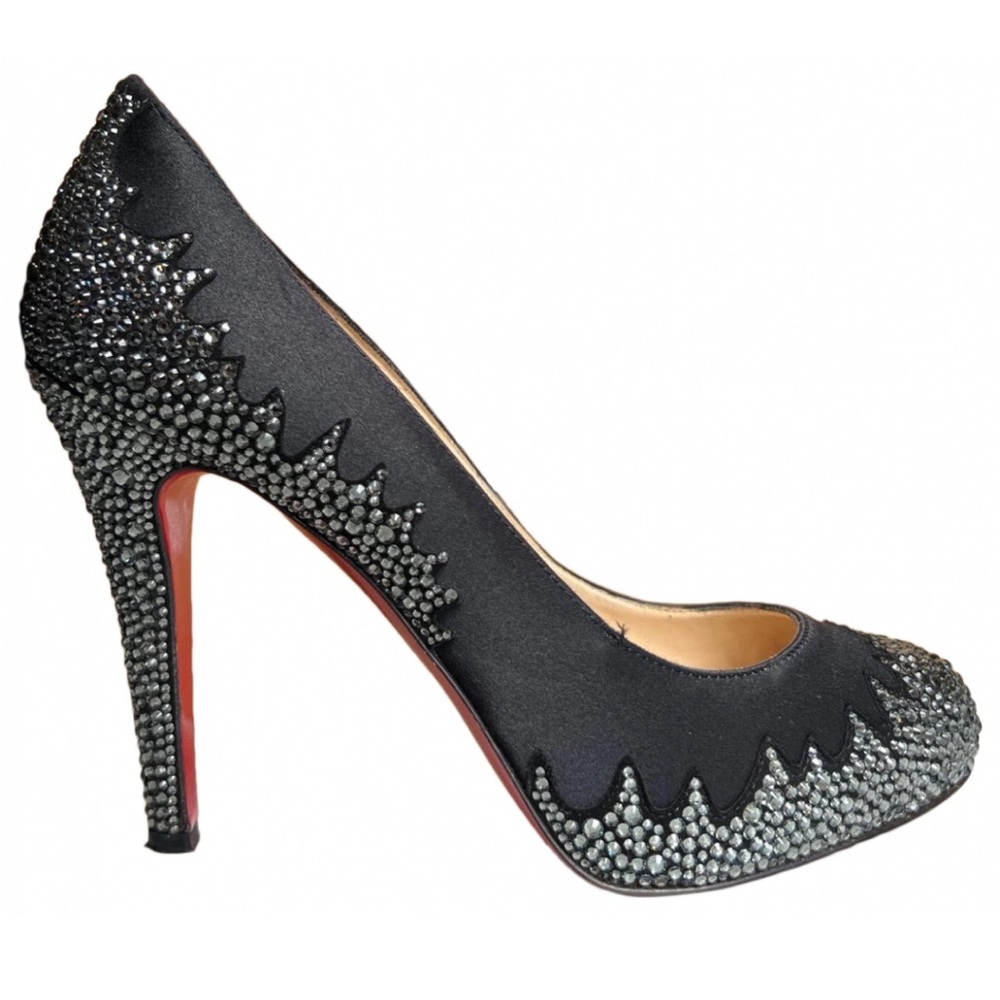 Christian Louboutin Black and Silver Embellished Heels with Swarovski crystals